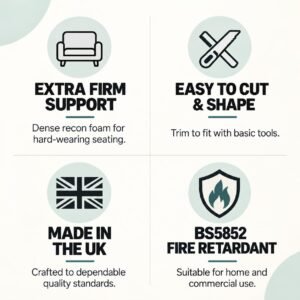 Extra Firm Hard Recon Foam Sheet, Heavy Duty Upholstery Foam Cut to Size for Sofa Seats, Bench Cushions, Chairs, Campervans, Bar Stools, Padding, Craft & DIY Furniture, UK Made - Image 5