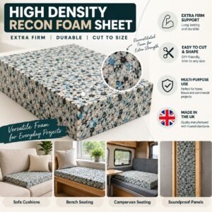 Extra Firm Hard Recon Foam Sheet, Heavy Duty Upholstery Foam Cut to Size for Sofa Seats, Bench Cushions, Chairs, Campervans, Bar Stools, Padding, Craft & DIY Furniture, UK Made - Image 2